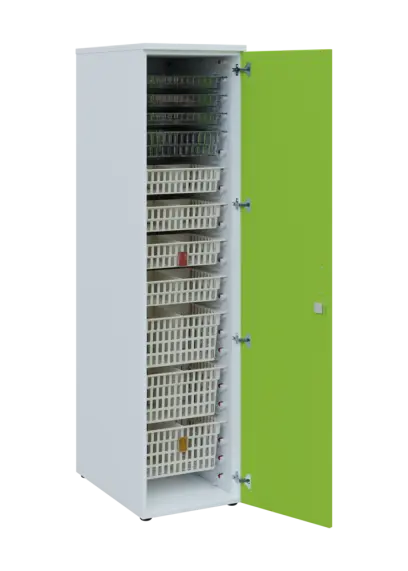 EUROMEDICA D - 46 skříň léková boxová, 1-dveřová, pravá, 1950x460x735, korpus bílý, dvířka jarní zeleň